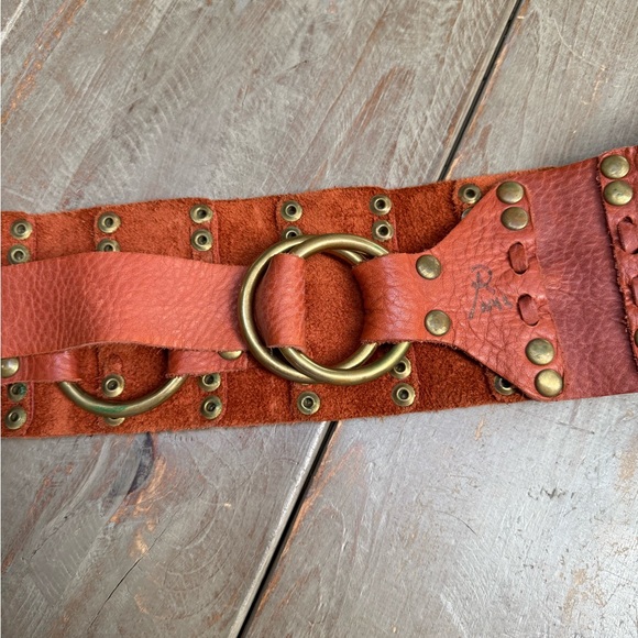 Unbranded Accessories - Studded Wide Leather Belt with Brass Accents